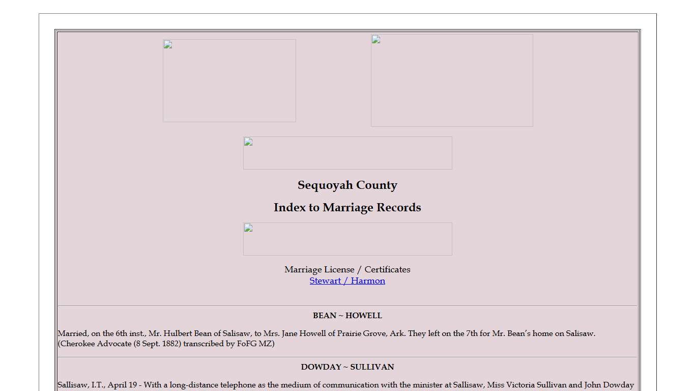 Sequoyah County, Oklahoma Index to Marriage Records